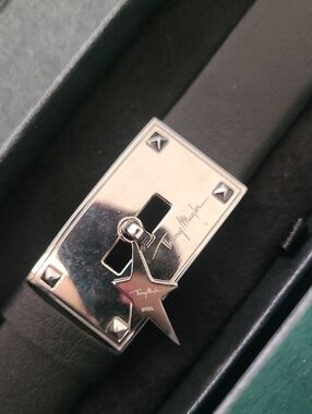Rare! Thierry Mugler Silver Star Plate Leather Wrist Cuff